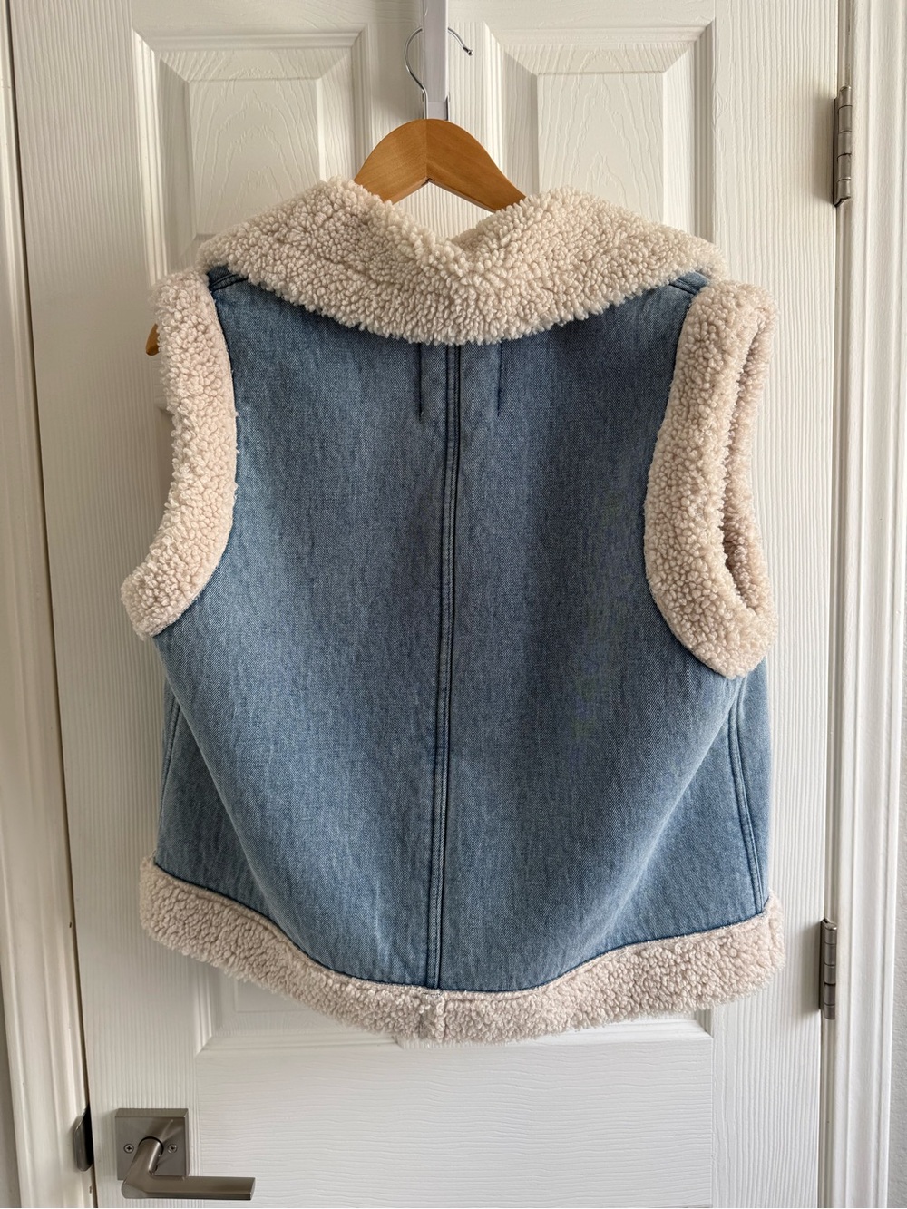 ZARA Cream Sherpa & Light Blue Denim Vest - Picture 3 of 3